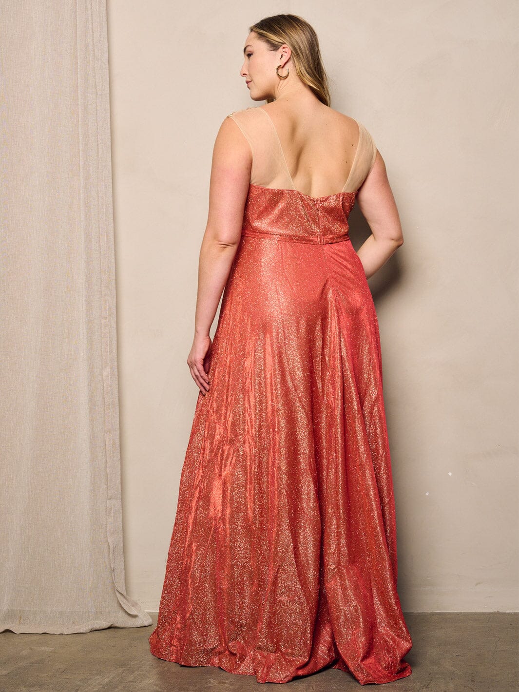 PLUS SIZE SLEEVELESS SIDE SLIT SHIMMER GOWN MAXI DRESS plus-size-sleeveless-side-slit-shimmer-gown-maxi-dress