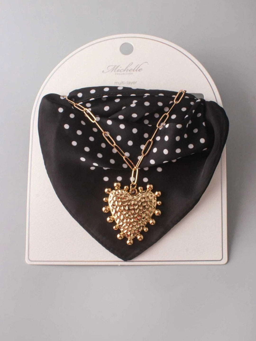 FASHION MULTI LAYER BANDANA HEART PENDANT NECKLACE