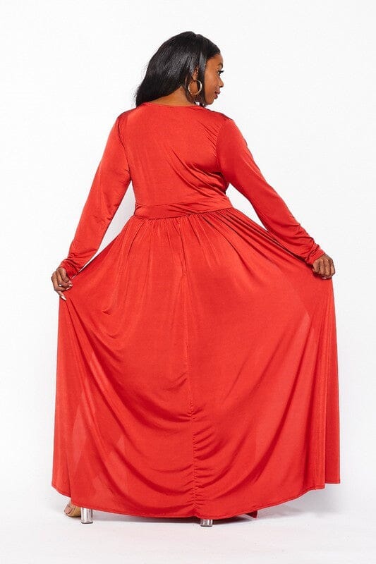 PLUS SIZE LONG SLEEVE SURPLICE SLIT MAXI DRESS