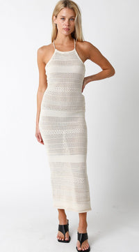 WOMEN'S SLEEVELESS HALTER NECK COVER UP CROCHET MAXI DRESS