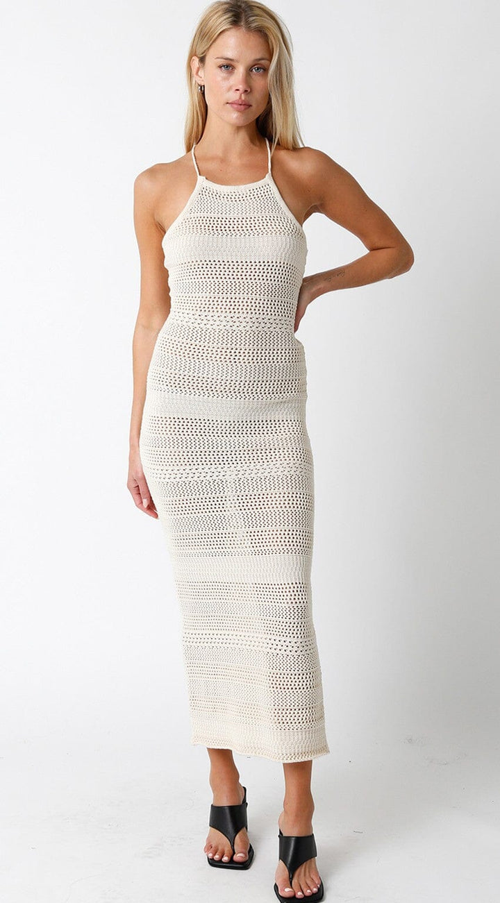 WOMEN'S SLEEVELESS HALTER NECK COVER UP CROCHET MAXI DRESS