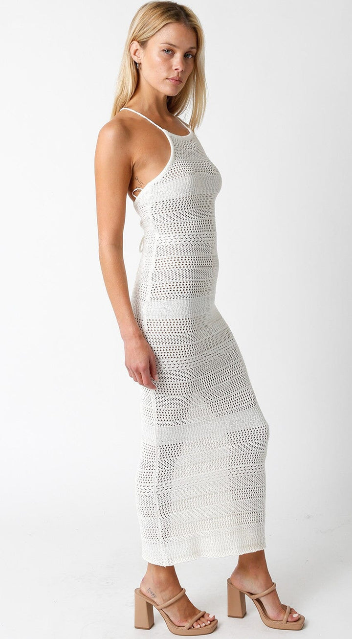 WOMEN'S SLEEVELESS HALTER NECK COVER UP CROCHET MAXI DRESS
