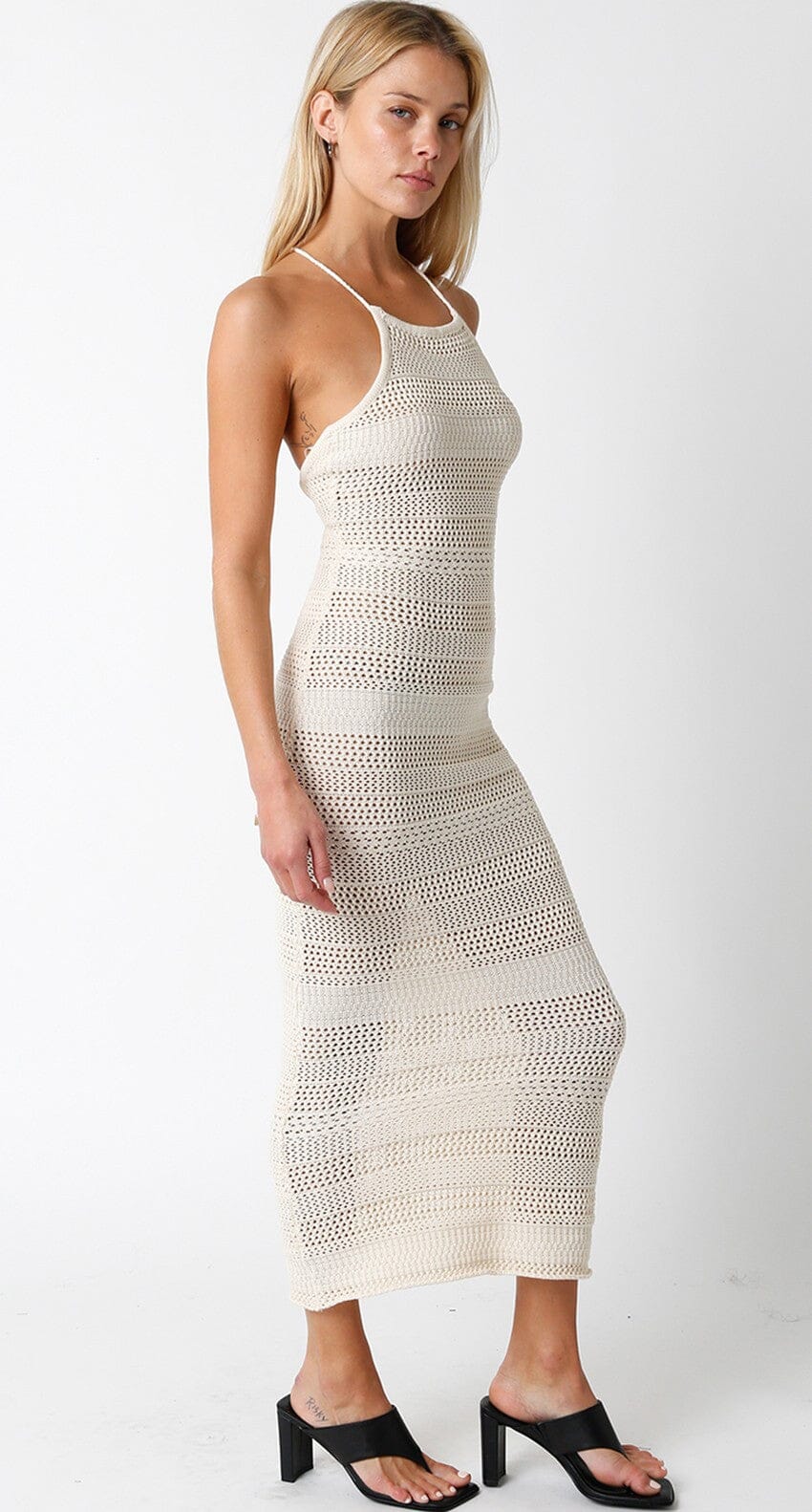 WOMEN'S SLEEVELESS HALTER NECK COVER UP CROCHET MAXI DRESS