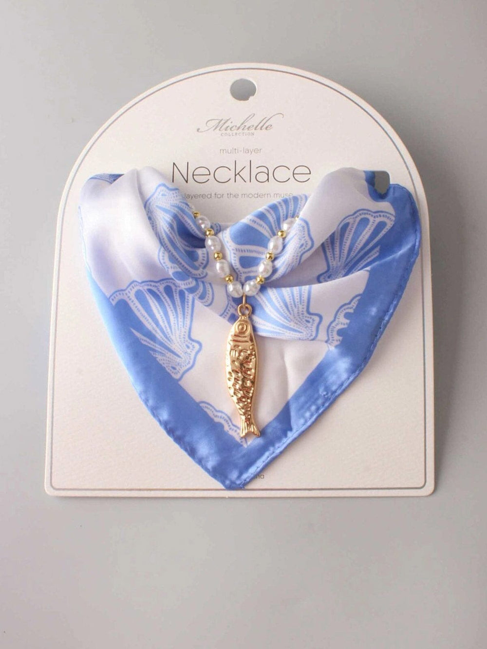 FASHION MULTI LAYER BANDANA SEA SHELL FISH PENDANT NECKLACE