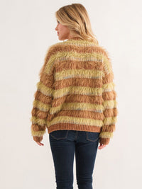 WOMEN'S LONG SLEEVE COLORBLOCK FUZZY PULLOVER SWEATER