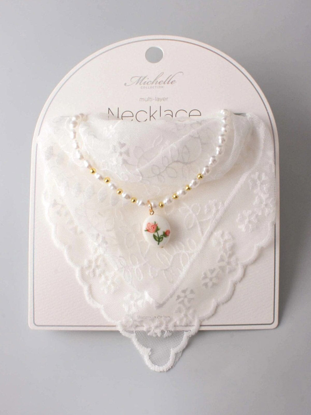 FASHION MULTI LAYER LACE BANDANA PEARL NECKLACE