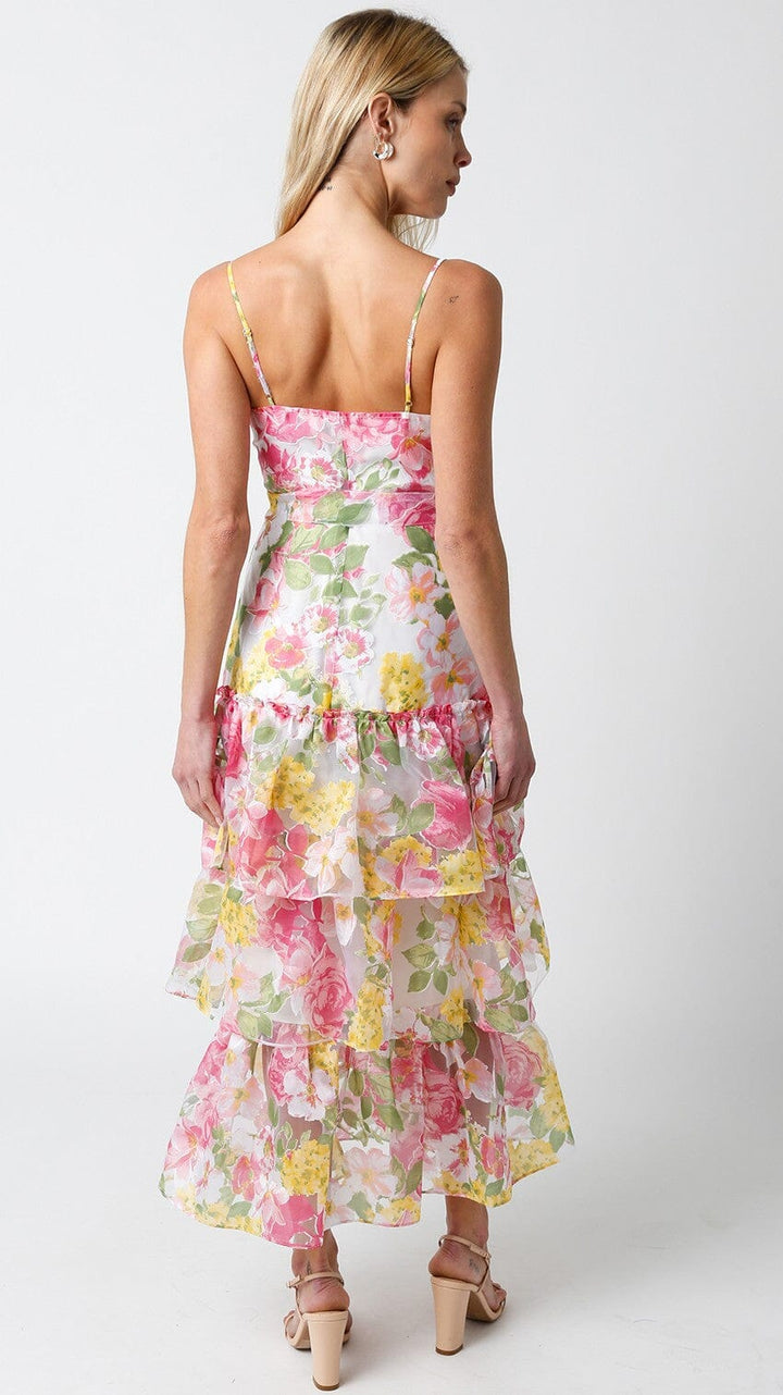 WOMEN'S SLEEVELESS RUFFLE TIERED FLORAL MAXI DRESS