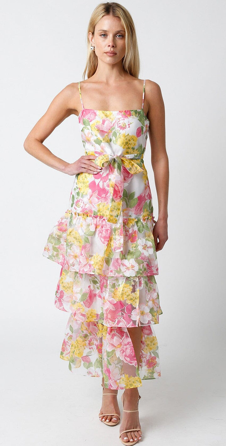 WOMEN'S SLEEVELESS RUFFLE TIERED FLORAL MAXI DRESS