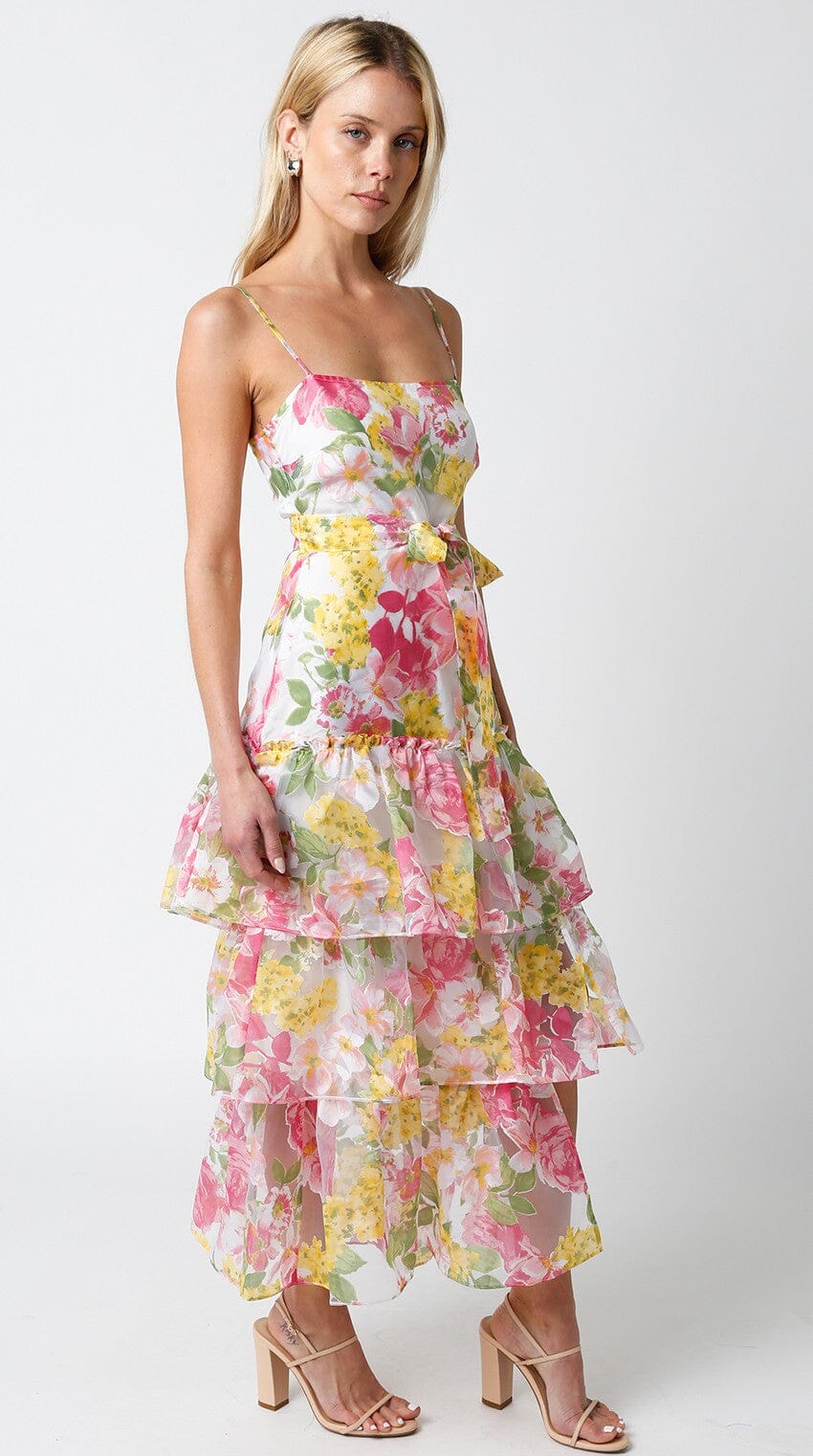 WOMEN'S SLEEVELESS RUFFLE TIERED FLORAL MAXI DRESS