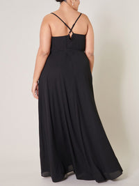 PLUS SIZE SLEEVELESS SURPLICE OPEN BACK MAXI DRESS