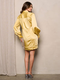 WOMEN'S LONG SLEEVE BUTTON UP SATIN MINI DRESS