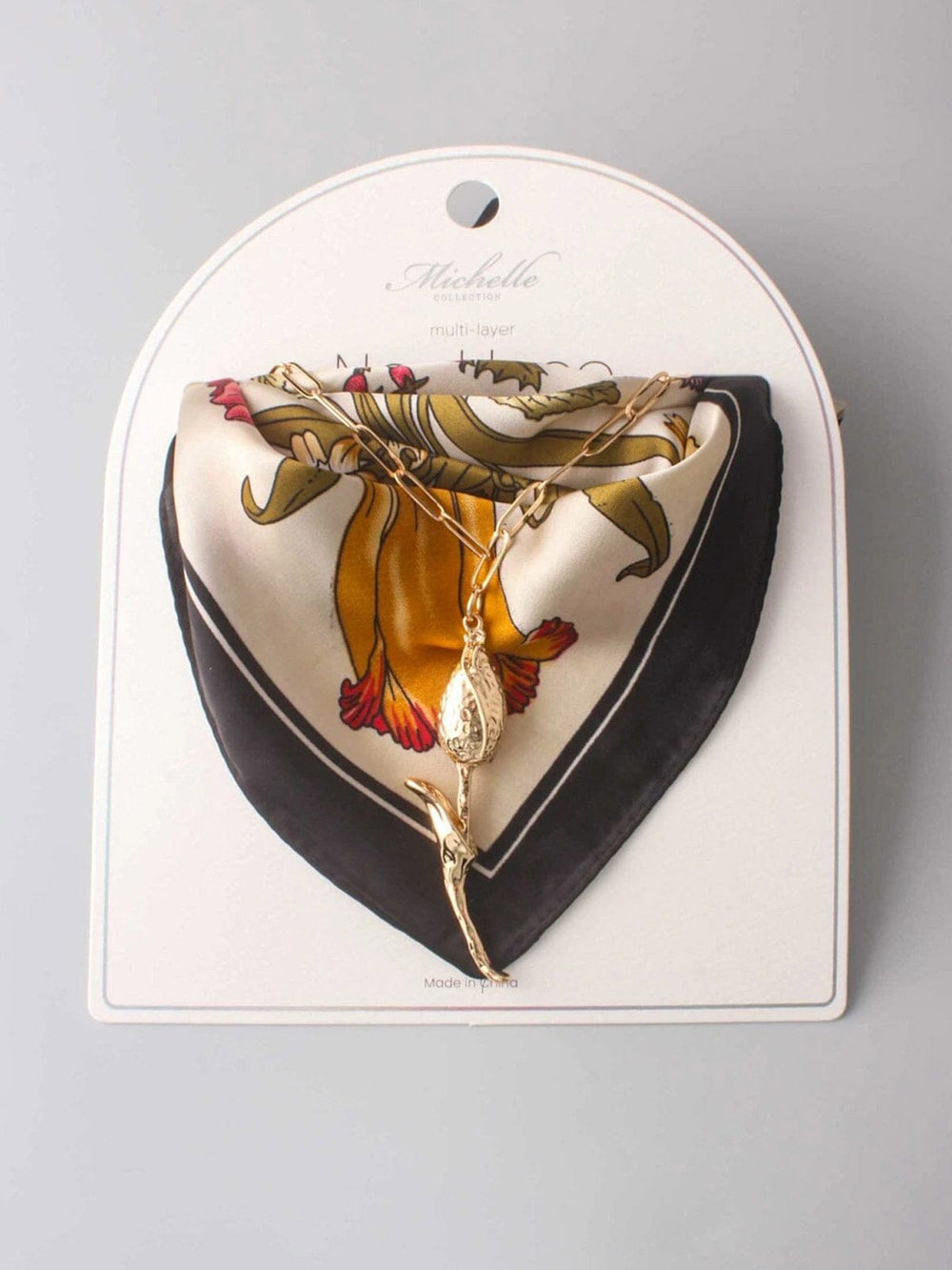 FASHION MULTI LAYER BANDANA ROSE PENDANT NECKLACE