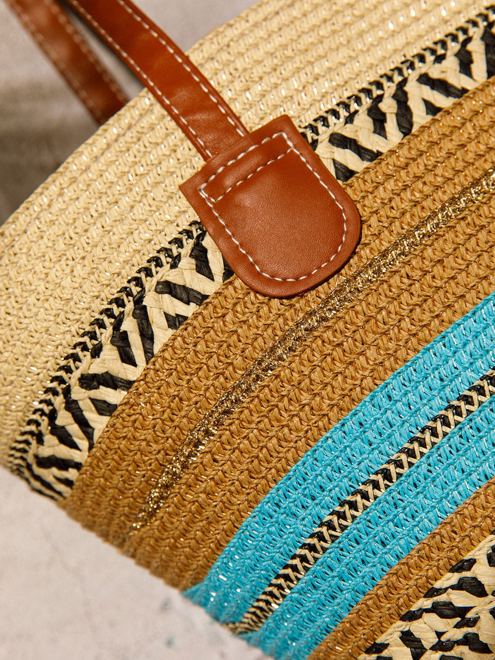 WOMEN'S STRAW WOVEN COLORBLOCK TOTE BAG