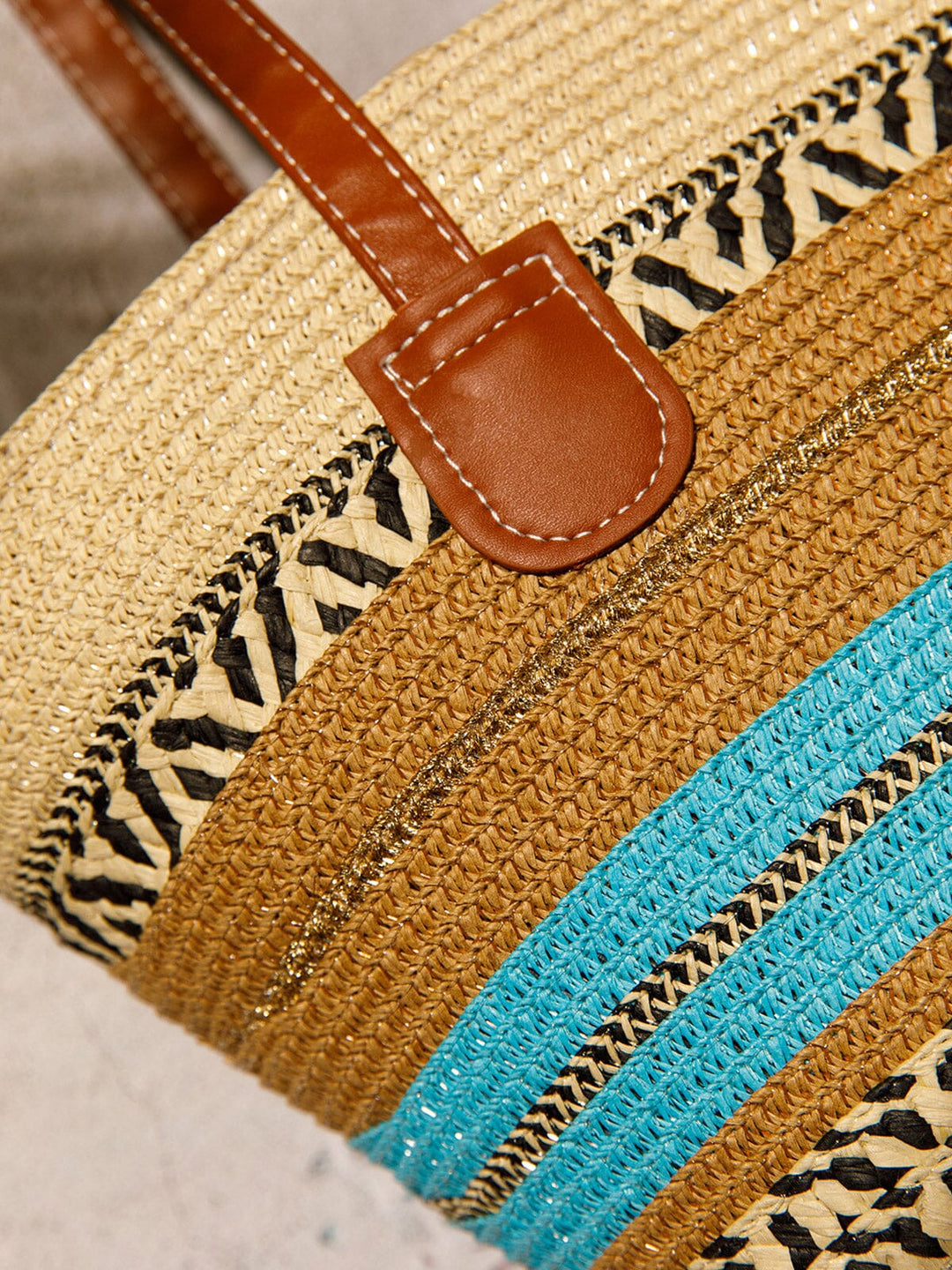 WOMEN'S STRAW WOVEN COLORBLOCK TOTE BAG