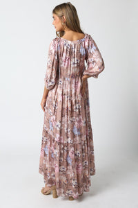 WOMEN'S SHORT SLEEVE FRONT POCKETS LOOSE FIT TIERED FLORAL MAXI DRESS