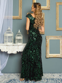 WOMEN'S SLEEVELESS FRONT SLIT SEQUINS BODYCON MAXI GOWN DRESS
