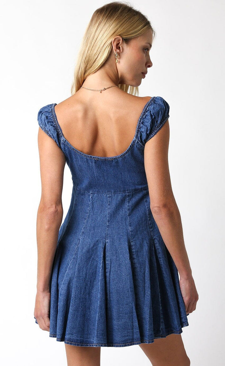 WOMEN'S SLEEVELESS FIT & FLARE DENIM MINI DRESS