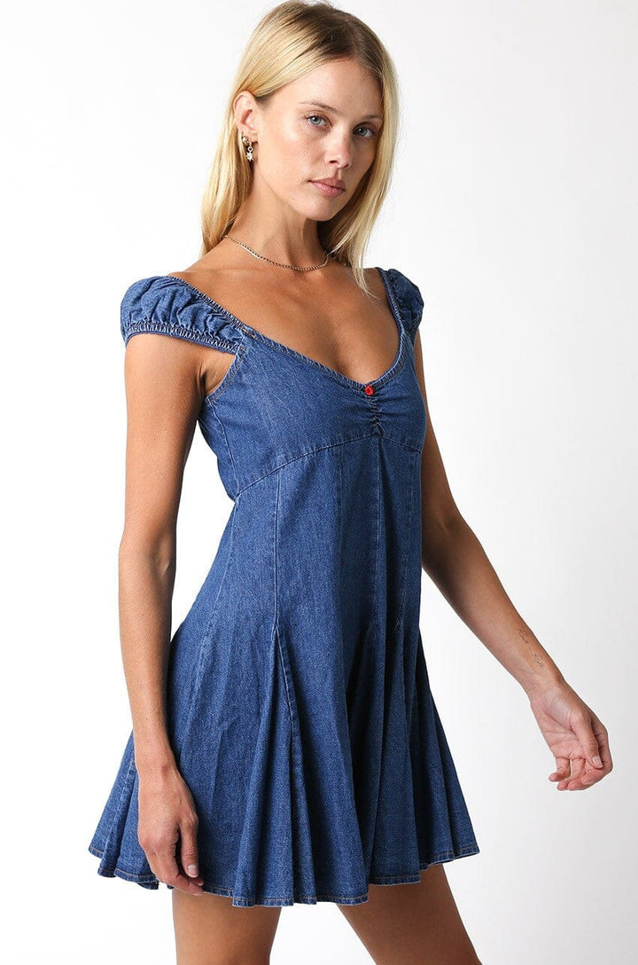 WOMEN'S SLEEVELESS FIT & FLARE DENIM MINI DRESS