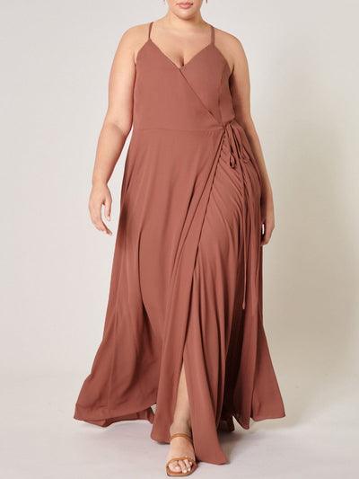 PLUS SIZE SLEEVELESS SURPLICE OPEN BACK MAXI DRESS