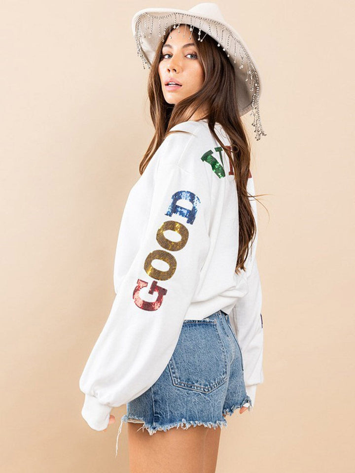 WOMEN'S LONG SLEEVE GRAPHIC PULLOVER SWEATER