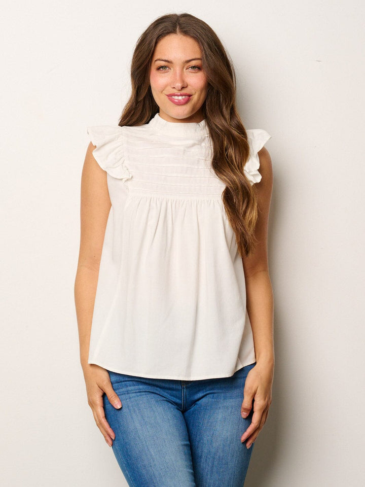 WOMEN'S RUFFLE SLEEVE MOCK NECK BLOUSE TUNIC TOP