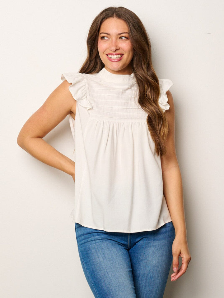 WOMEN'S RUFFLE SLEEVE MOCK NECK BLOUSE TUNIC TOP