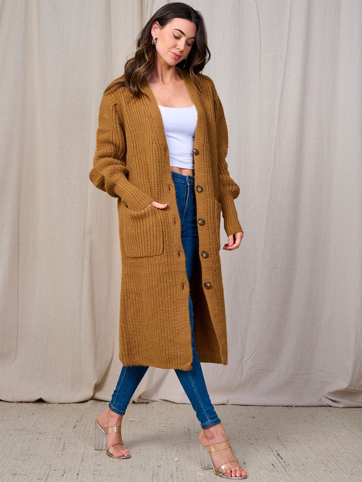 WOMEN'S LONG SLEEVES BUTTON UP FRONT POCKETS KNIT CARDIGAN