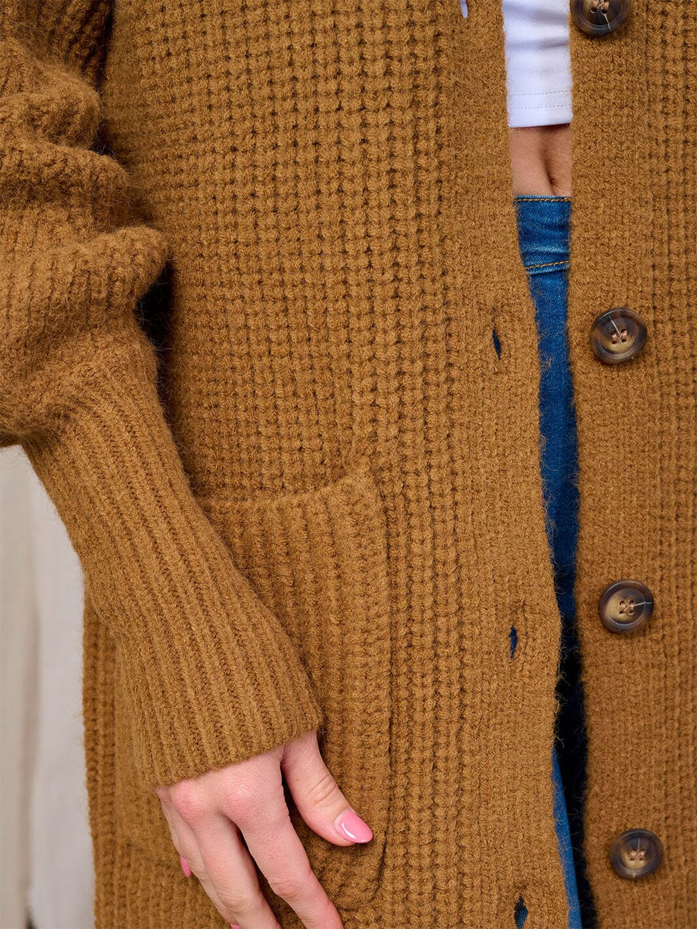 WOMEN'S LONG SLEEVES BUTTON UP FRONT POCKETS KNIT CARDIGAN