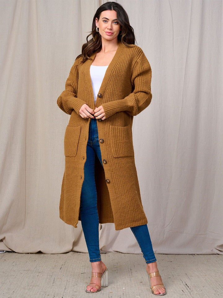 WOMEN'S LONG SLEEVES BUTTON UP FRONT POCKETS KNIT CARDIGAN