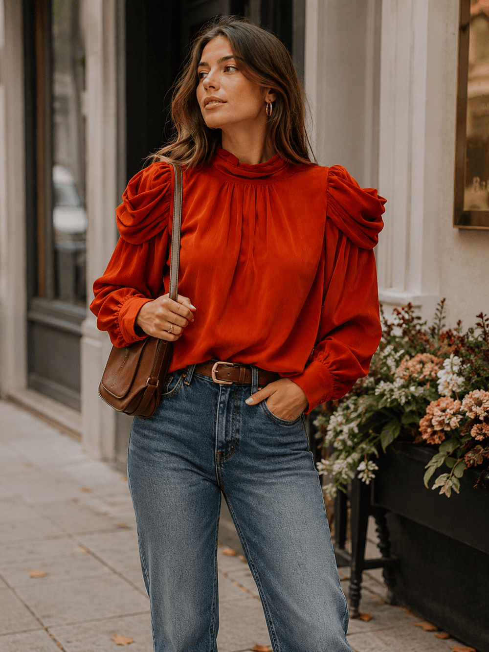 ENTRO WOMEN'S LONG SLEEVE SOLID BLOUSE