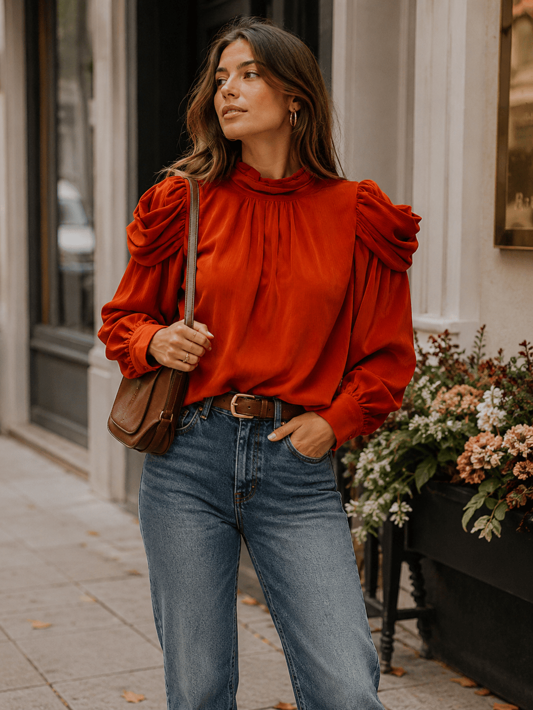 ENTRO WOMEN'S LONG SLEEVE SOLID BLOUSE