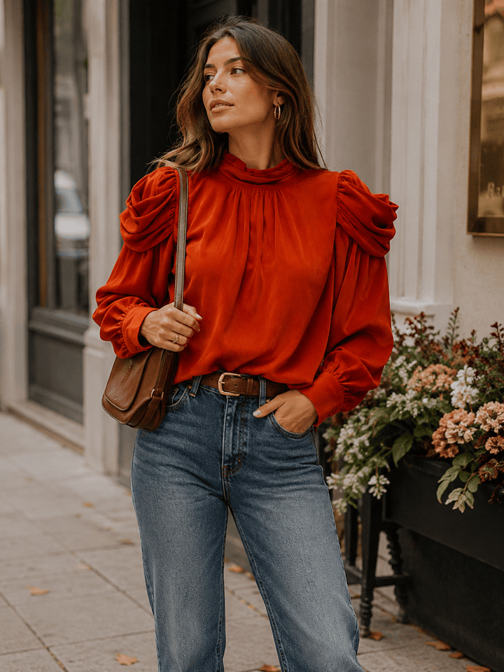 ENTRO WOMEN'S LONG SLEEVE SOLID BLOUSE