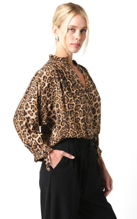 WOMEN'S LONG SLEEVE BUTTON UP ANIMAL PRINT BLOUSE