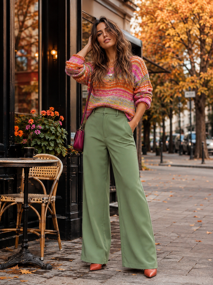ENTRO WOMEN'S BUTTON CLOSURE POCKETS WIDE LEG PANTS