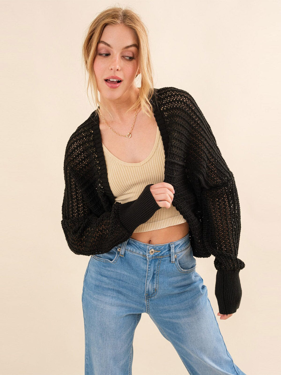 WOMEN'S LONG SLEEVE OPEN FRONT KNIT CARDIGAN