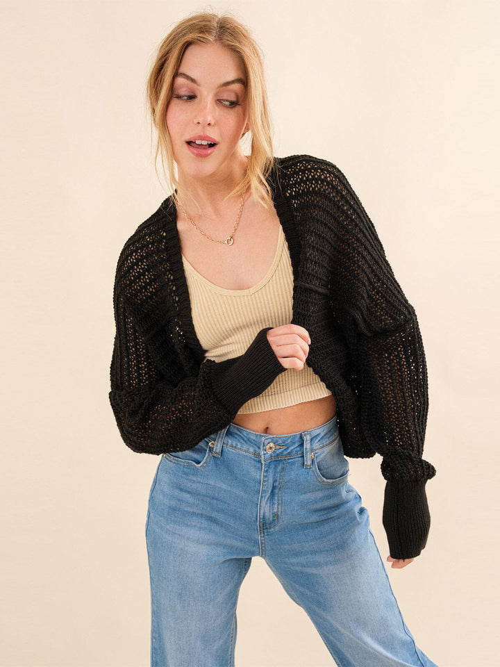 WOMEN'S LONG SLEEVE OPEN FRONT KNIT CARDIGAN