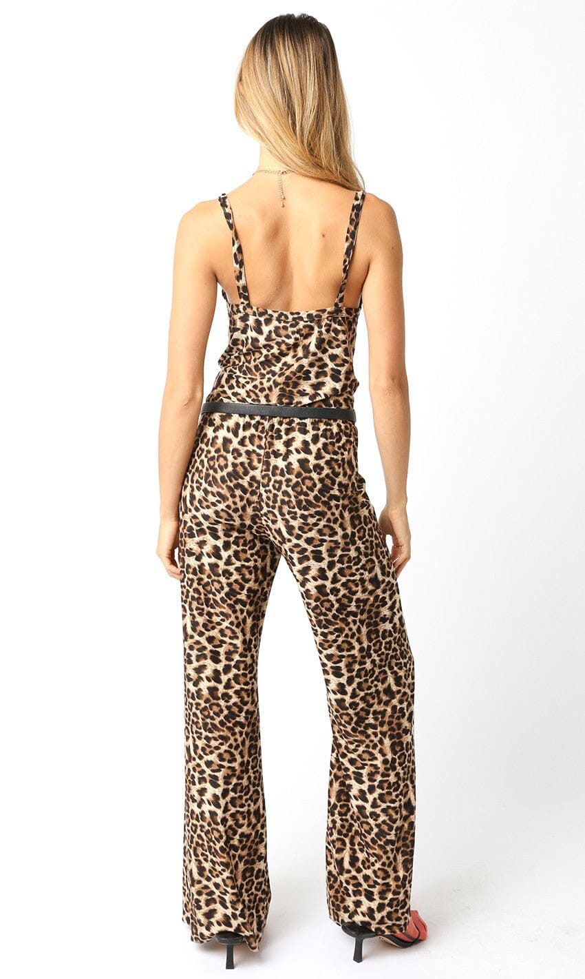 WOMEN'S SLEEVELESS ELASTIC EAIST ANIMAL PRINT WIDE LEG JUMPSUIT
