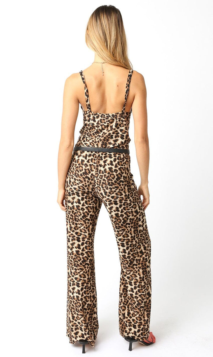 WOMEN'S SLEEVELESS ELASTIC EAIST ANIMAL PRINT WIDE LEG JUMPSUIT