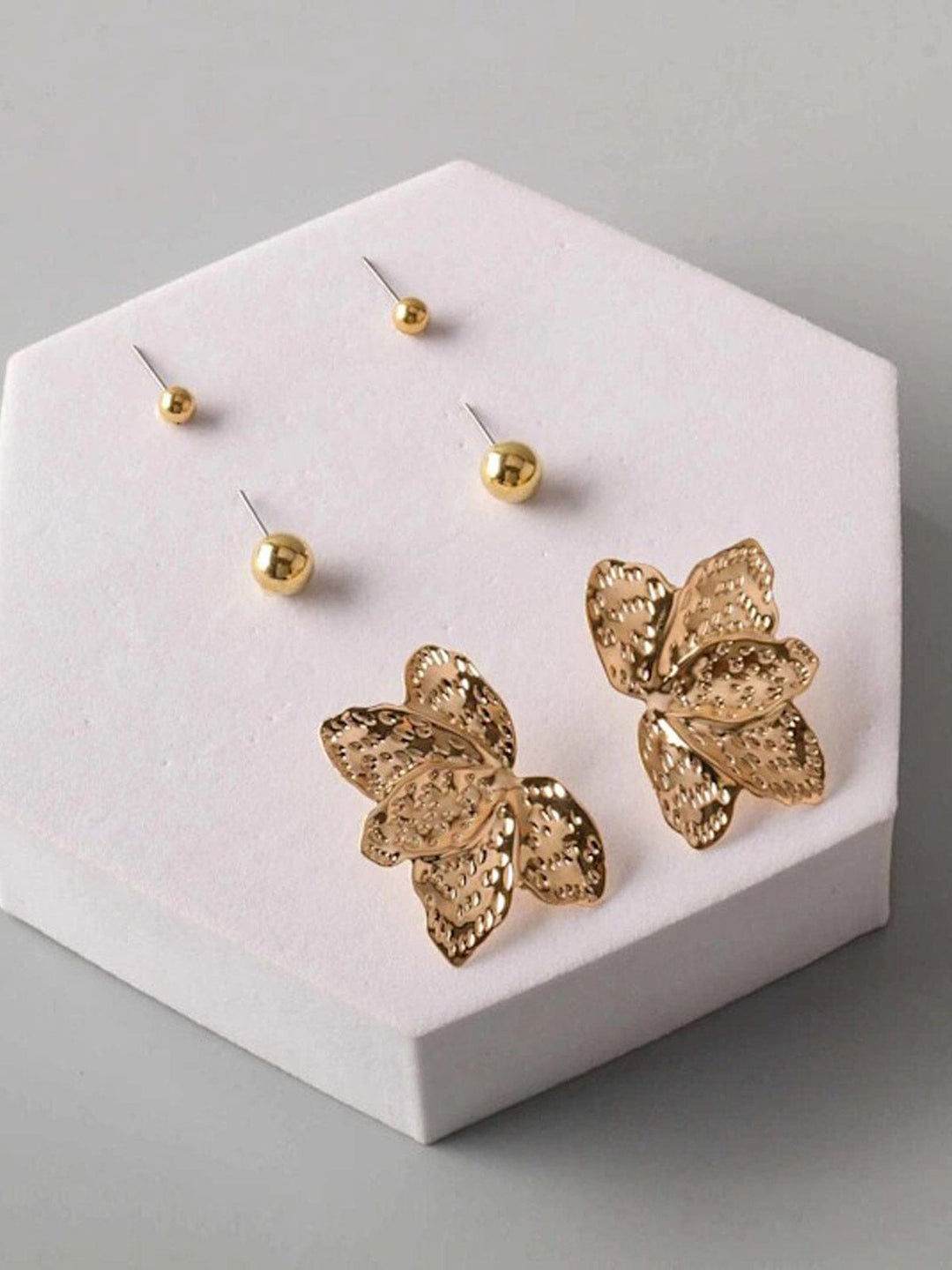 FASHION GOLD & SILVER FLOWER 3PCS EARRINGS