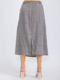 WOMEN'S ELASTIC WAIST TIERED SELF TIE MIDI SKIRT
