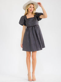 WOMEN'S SHORT PUFF SLEEVE SQUARE NECK RHINESTONES DENIM MINI DRESS