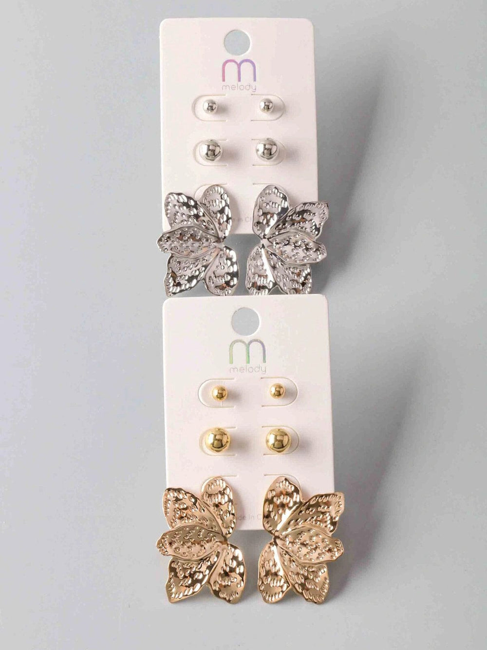 FASHION GOLD & SILVER FLOWER 3PCS EARRINGS