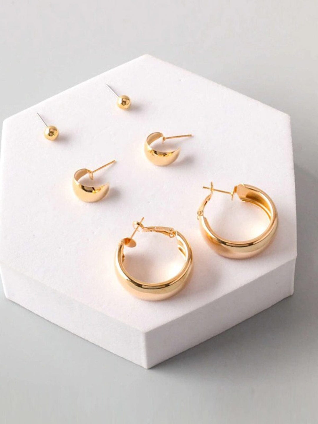 FASHION GOLD & SILVER HOOPS 3PCS EARRINGS