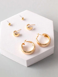 FASHION GOLD & SILVER HOOPS 3PCS EARRINGS