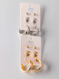 FASHION GOLD & SILVER HOOPS 3PCS EARRINGS