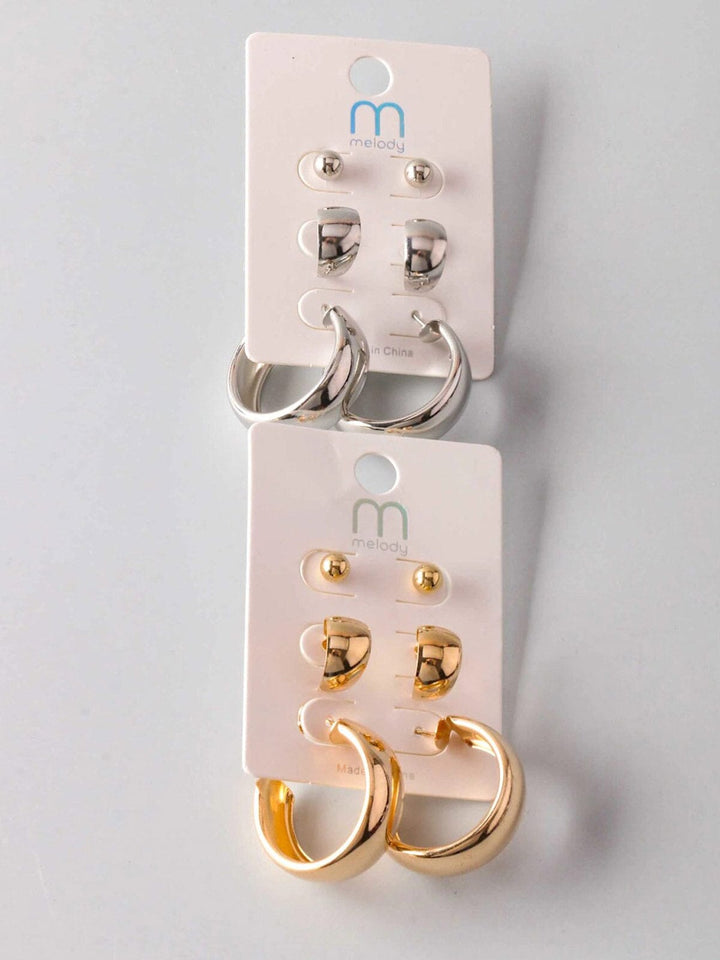 FASHION GOLD & SILVER HOOPS 3PCS EARRINGS