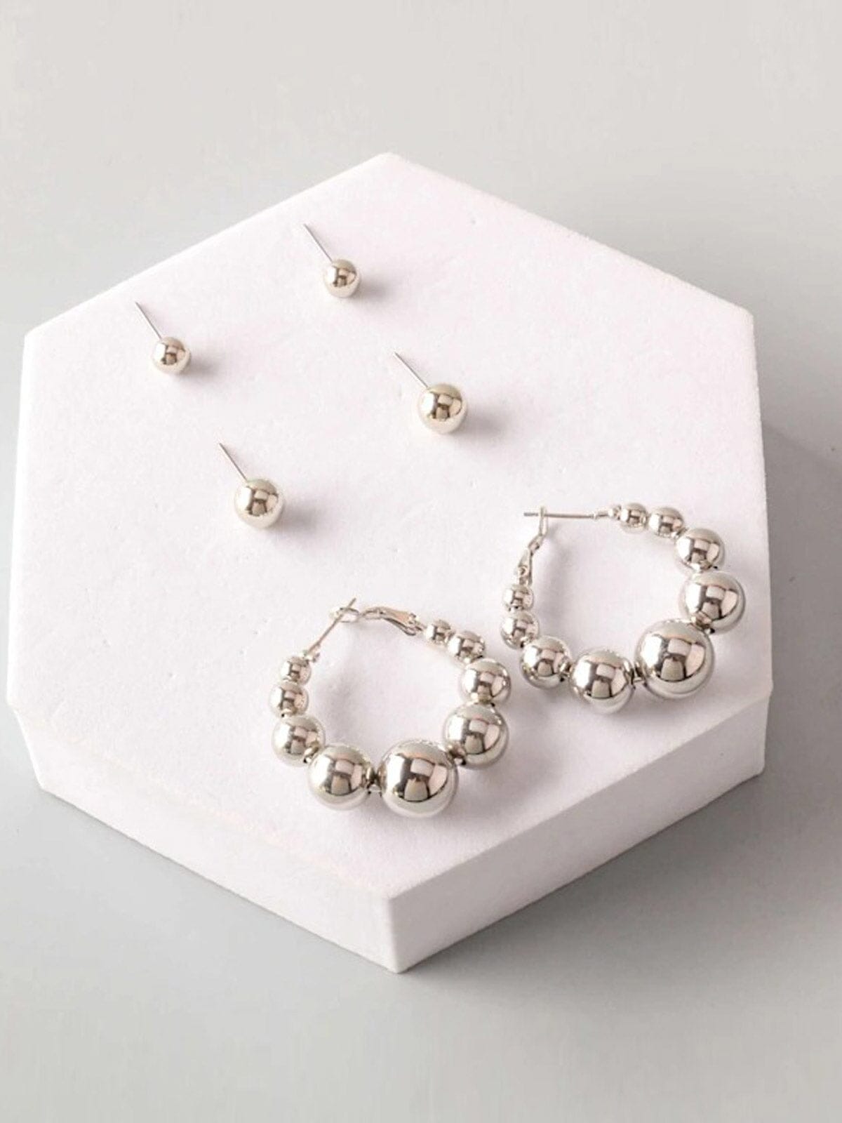FASHION GOLD & SILVER HOOPS 3PCS EARRINGS