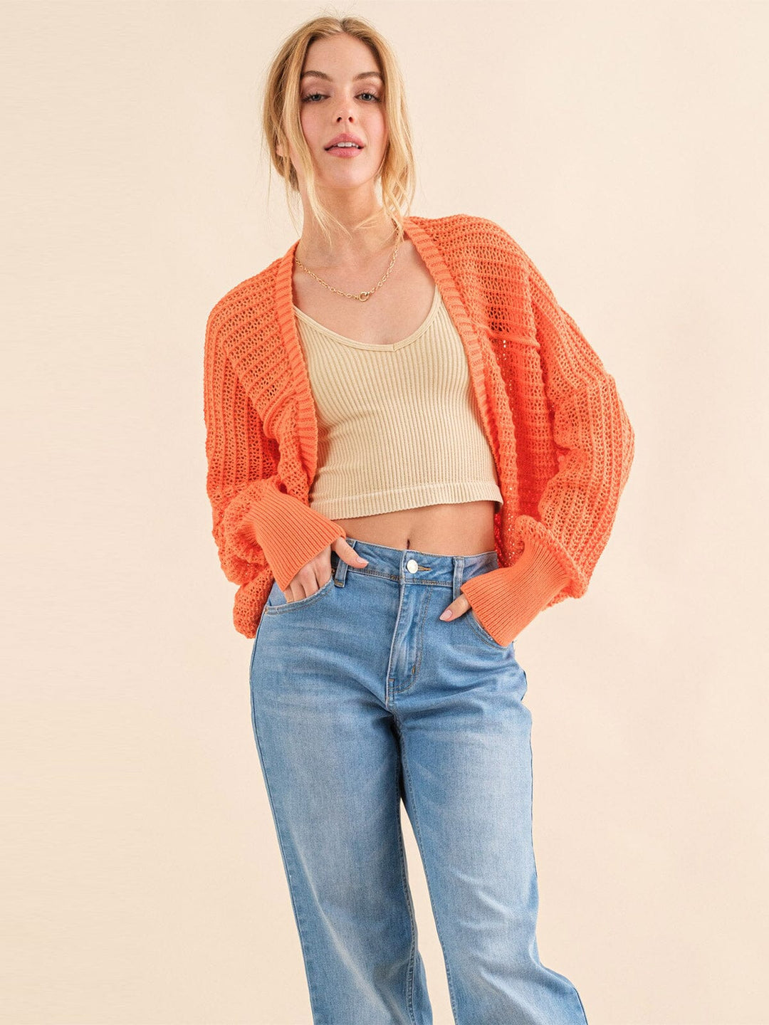 WOMEN'S LONG SLEEVE OPEN FRONT KNIT CARDIGAN