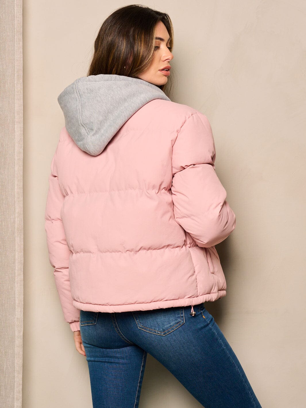WOMEN'S LONG SLEEVE ZIP UP POCKETS HOODED PUFFER JACKET