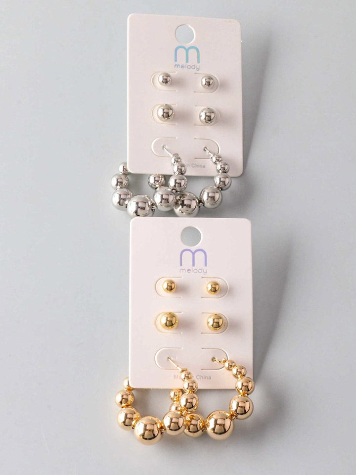 FASHION GOLD & SILVER HOOPS 3PCS EARRINGS